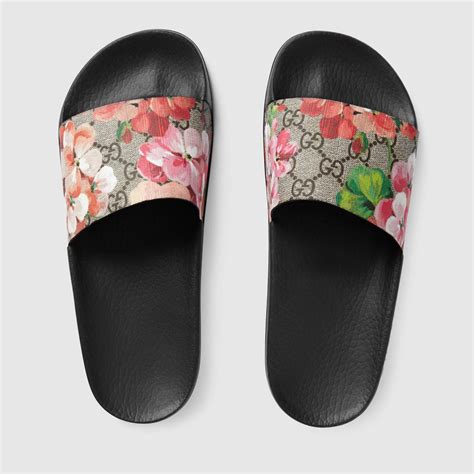 gucci womens shoes flowers|Gucci flip flops with flowers.